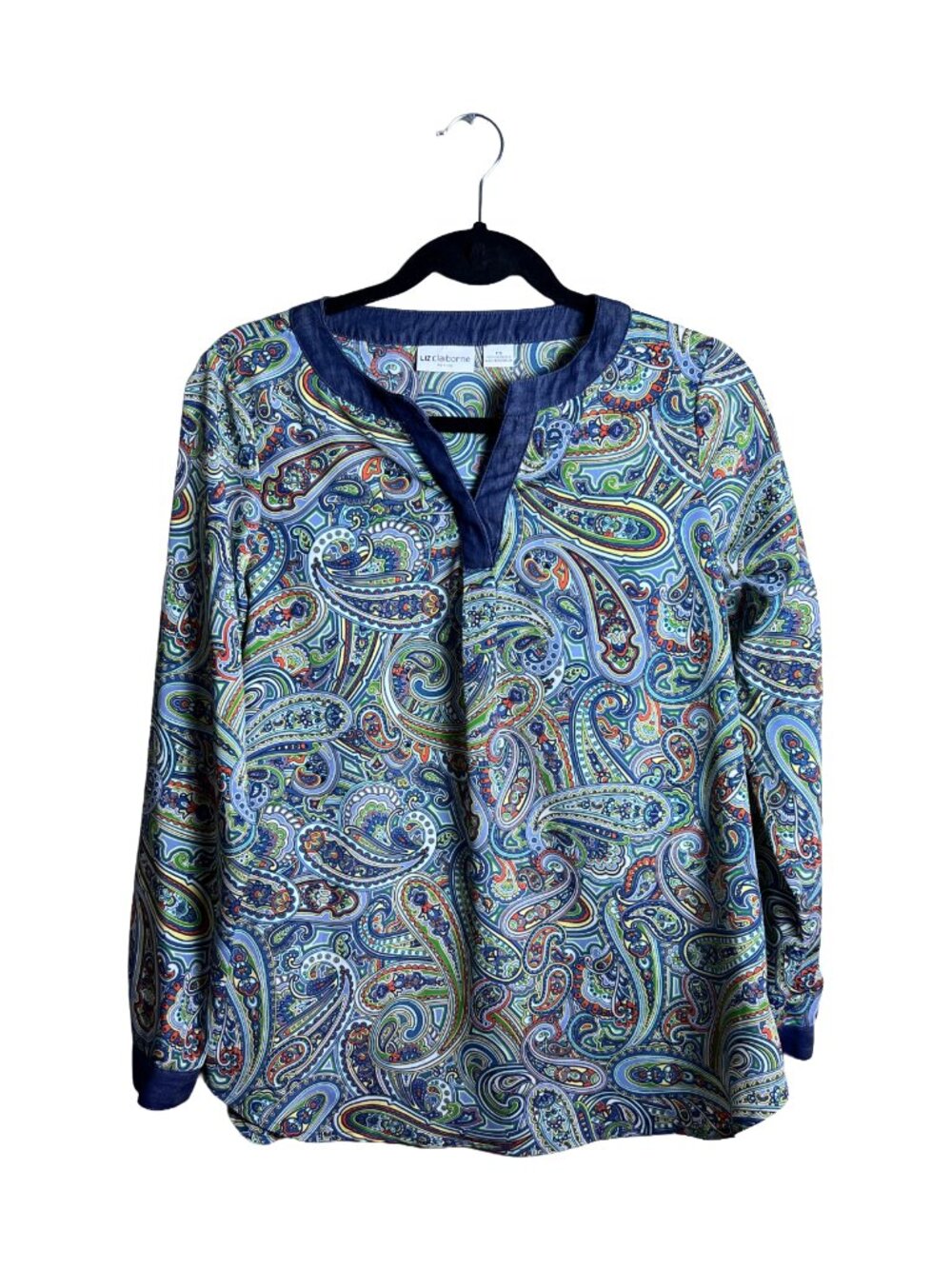 Liz Claiborne Paisley Blouse Blue Petite Boho Top